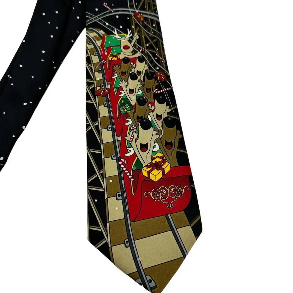 CHRISTMAS HOLIDAY REINDEER SLEIGH ROLLER COASTER MEN’S TIE